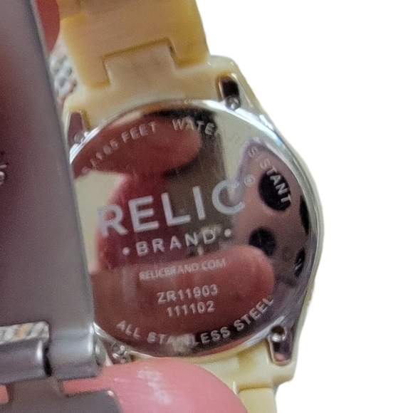 RELIC Bone Beige Band with Rhinestones around face and at Points Around Dial - Picture 6 of 7